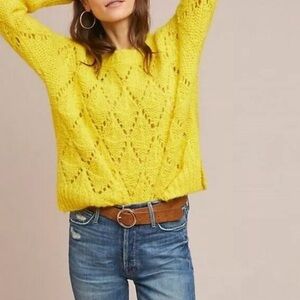 Anthropologie Sleeping On Snow Yellow Crew Neck Alpaca Sweater